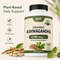 Capsules d'Ashwagandha OEM 2100 mg par dose, capsule de pullulan, soutien du stress et de l'humeur, complément alimentaire adaptogène à base de plantes
