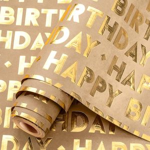 Homeral 3D Kraft Birthday <b>Wrapping</b> <b>Paper</b> Roll 17 Inch X 16.5 Feet Gold Metallic Happy Birthday Letters Recyclable Gift Craft - Product Image 1
