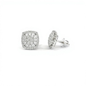 Boucles d'oreilles clous en forme de coussin, serties de diamants ronds en grappe, pavé halo, plaqué or 18k 14k, diamant de laboratoire, bijoux fins - Product Image 2