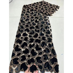 Tissu en Dentelle Brodé, Velours, <span class=keywords><strong>Tulle</strong></span> Tissé, Broderie à la Feuille, Dentelle Guipure Française - Product Image 3