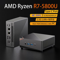 Mini Computadora de Escritorio Portátil R7 5800U, Mini PC para Juegos AMD, DDR4, Win 11, Oficina, Sin Ventilador, Industrial, Enchufe EU/UK, Almacenamiento SSD/HDD