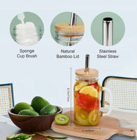 Verre transparent de 24 oz avec poignée et paille pour boissons, thé aux fleurs, thé au lait et jus – Tasse à boisson froide