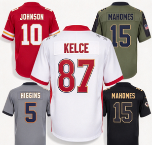 Unisex für Spieltrikots 5 Styles Bundle Kelce # 87 Mahomes # 15 Johnson # 10 Butker # 7 Higgins # 5 Rückansichten 100% Polyester - Product Image 1