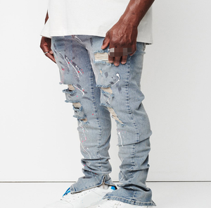 Nouveaux pantalons slim pour hommes avec pieds perforés, nouveaux jeans peints - Product Image 1