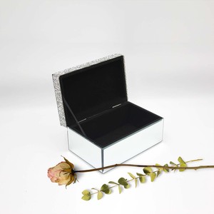 Boîte à bijoux en verre miroir avec strass <span class=keywords><strong>diamant</strong></span> écrasé argent <span class=keywords><strong>perle</strong></span> décor souvenir mallette de <span class=keywords><strong>rangement</strong></span> organisateur - Product Image 3