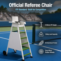 Chaise d'arbitre de tennis en alliage d'aluminium avec assise perforée, tablette d'écriture, support de microphone et auvent