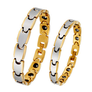Bracelet de Thérapie Magnétique en Tungstène 2000gs Plaqué Or 18K Unisexe Bienfaits pour la Santé Personnalisé <span class=keywords><strong>Quantique</strong></span> Bio Gris/Noir - Product Image 1