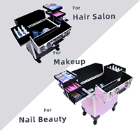 Valise de maquillage à roulettes, chariot de rangement cosmétique, valise de voyage à 4 plateaux avec roues pour esthéticienne, technicienne en ongles, coiffeuse