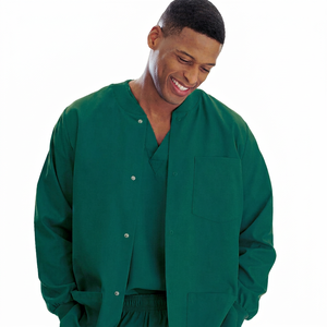 Unisex Green <b>Scrub</b> <b>Top</b> V-Neck Long Sleeve Hospital Uniform Cotton Polyester Woven Fabric Custom Logo Seamless Fusing Needle - Product Image 1