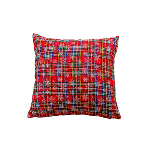 <b>Christmas</b> Plaid Pillowcase Square Embroidered Snowflake Pattern Polyester Cushion Cover Home Decor - Product Image 1