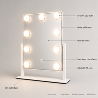 Miroir de Maquillage Lumineux avec Haut-Parleur Bluetooth, Base Large, Intensité Réglable par Touche, Rechargeable Type-C, Cadeau Hôtelier, Miroir de Coiffeuse, Marque Privée