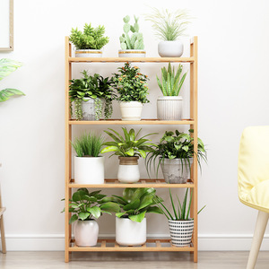 Bamboo Floor Standing <b>Plant</b> Shelf 5 Tier Wood <b>Frame</b> Living Room Storage Rack Minimalist Design - Product Image 3