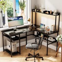 Escritorio de Computadora en Forma de L Convertible con Luz LED, Construcción de MDF y Metal, para Oficina en Casa, Juegos, Estantes de Almacenamiento Portátiles, Fácil de Transportar