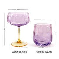Lot de verres à cocktail et gobelets bicolores en verre cannelé arqué violet et ambre, prix usine sur mesure