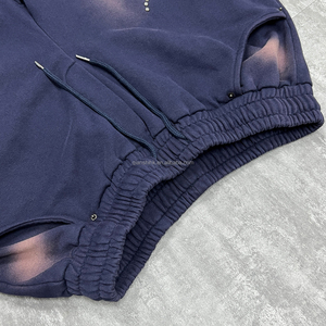 Shorts de sport personnalisés à bords bruts en molleton français avec strass, shorts en coton amples, streetwear, shorts de designer délavés à l'acide, pantalons pour hommes - Product Image 4