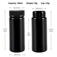Flacon tube vide en plastique HDPE 100 ml, gris noir opaque, anti-lumière, pour pilules, capsules et suppléments vitaminiques