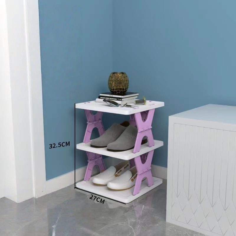 Installation-free folding shoe rack-x-shape purple-3 tiers