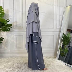 2295 #   Khimar 3 voiles Jilbab pour femmes musulmanes, en mousseline épaisse, long hijab, grand foulard de prière islamique, châles de tête à 3 couches - Product Image 2
