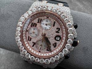 Montre Audemars de luxe sur mesure, qualité supérieure, 42 mm, mouvement 3126, chronographe, or rose, VVS, entièrement sertie de diamants, montre en moissanite - Product Image 3