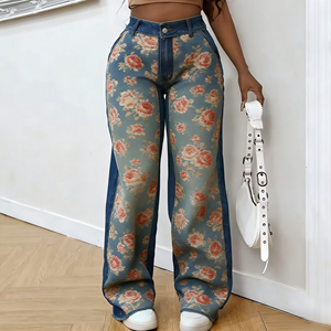 Jeans amples taille haute pour femmes, motif vintage à carreaux, <span class=keywords><strong>pantalon</strong></span> en denim décontracté style streetwear, vente en gros - Product Image 6