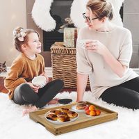 Table de lit moderne en bois d'acacia avec pieds pliables, plateau écologique pour petit-déjeuner/ordinateur portable, idéal pour la chambre à coucher