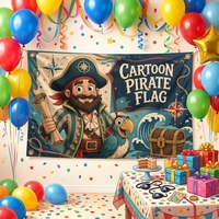 Bendera Bajak Laut Kartun Kustom 3x5ft Spanduk Poliester Tahan Lama untuk Pesta Anak dan Dekorasi Kamar Cetak Digital Berkualitas Tinggi untuk Luar Ruangan