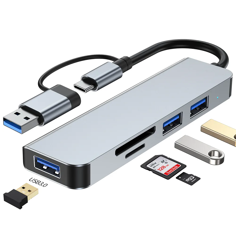 2022 New 5 in 1 USB 3.0 HUB USB C type c HUB adapter Splitter Mini 2 in 1 Card reader for SD TF Micro SD for Windows
