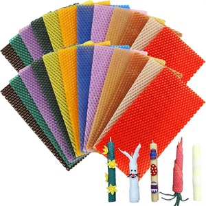 Feuilles de cire d'abeille rectangulaires faites à la main 4x8 pouces, kit de fabrication de bougies 24 pièces avec mèche en coton, 12 couleurs vives, artisanat DIY pour adultes - Product Image 1