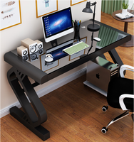 Bureau d'ordinateur simple AILICHEN avec plateau pour clavier, bureau d'écriture en verre trempé, matériau métallique durable
