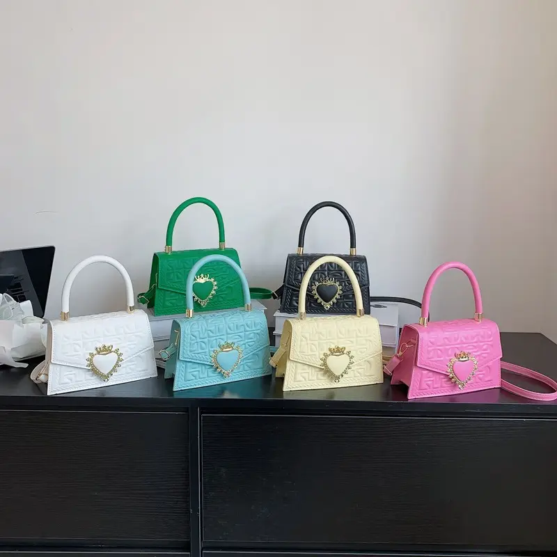 Bán Buôn Phụ Nữ Cổ Điển Vuông Crossbody Vai Túi Xách Dây Đeo Duy Nhất PU Da Túi Messenger Với Trái Tim Vương Miện Nút