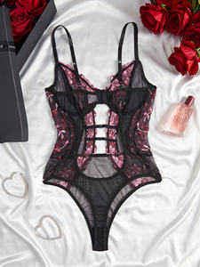 Lingerie féminine une pièce en maille fine transparente avec broderie florale, Teddy Babydoll, nuisette, body <span class=keywords><strong>sexy</strong></span> pour <span class=keywords><strong>femme</strong></span> mature, fermeture dorsale - Product Image 3