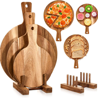 Planche à fromage ronde en bois d'acacia, ensemble de planches à pizza avec poignée, 8, 10, 12 pouces, pour fêtes, restaurants, qualité alimentaire, logo personnalisé en gros