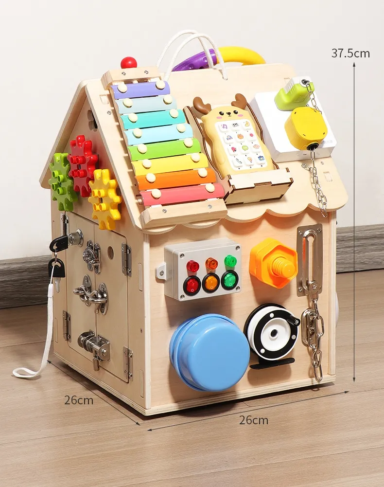 Maison Montessori avec LED, jouet en bois d'activité sensorielle pour les tout-petits et les bébés, cadeau