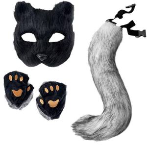 Ensemble de cosplay pour fête, masque de renard de simulation, gants, queue de renard longue en peluche, plug anal, bondage fait main, jouet sexuel SM pour femmes - Product Image 5