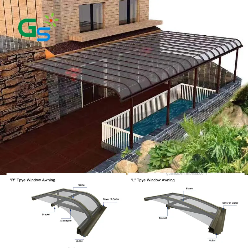 Guansu factory price oem customized size outdoor aluminum frame patio terrace side roof awning