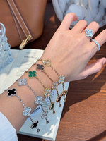 Bracelet trèfle à quatre feuilles en or 18 carats, coquille d'œil de tigre, malachite, bijoux fins, plusieurs couleurs disponibles