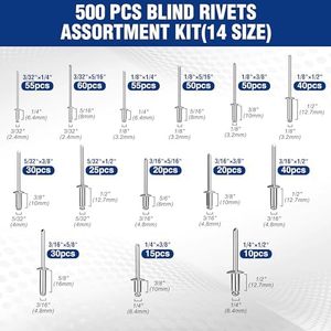 Kit d'assortiment de 500 rivets aveugles de qualité industrielle, 14 tailles (3/32" 1/8" 5/32" 3/16" 1/4") - Product Image 3