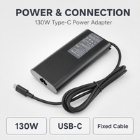 Adaptateur USB-C Noir Arrondi 130W, Design Intégré Épuré, Câble Fixe, Chargeur Type-C pour Bureau