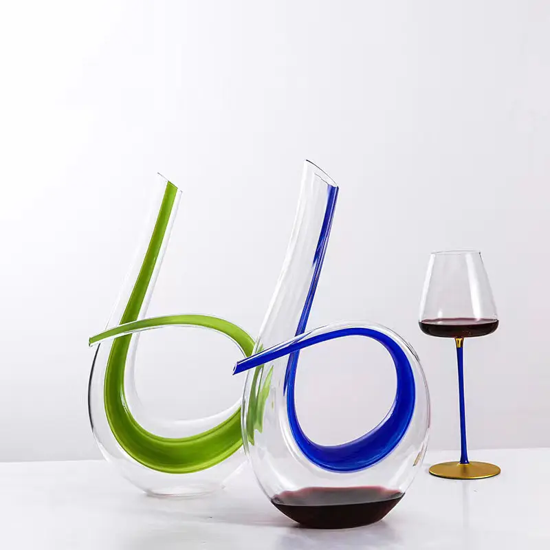 Decantador de vinho tinto em vidro de licor feito à mão transparente grosso de alta qualidade em estoque 1100ml