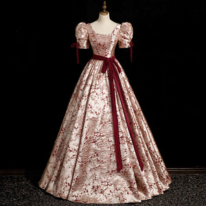 Luxurious Champagne <strong>Christmas</strong> Evening <strong>Dress</strong> With Red Floral Short Sleeves Paired With 3d Plum Blossom Ball Gown For <strong>Women</strong> - Product Image 2