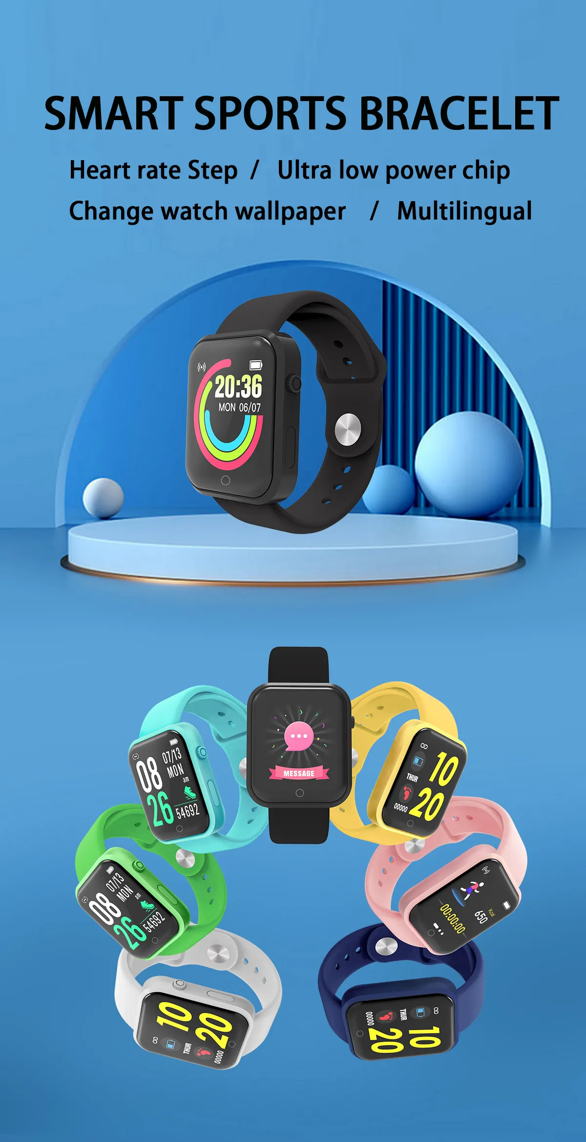 Smartwatch de 1,3 polegadas à prova d'água com pulseira de esportes e fitness smartwatch Android D20L D20 mais vendido