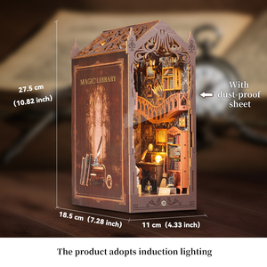 Kit de bibliothèque DIY Magic Book Nook, <span class=keywords><strong>puzzle</strong></span> en bois <span class=keywords><strong>3D</strong></span>, maison de poupée <span class=keywords><strong>Harry</strong></span>, miniatures, modèle de construction, serre-livres avec meubles et lumière LED - Product Image 5