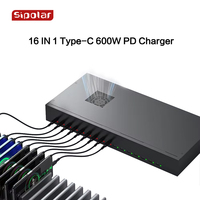 Sipolar 600W 16 Puertos USB C Hub C-165PD Estación de Carga Rápida PD Profesional Máx. 30W para Laptops