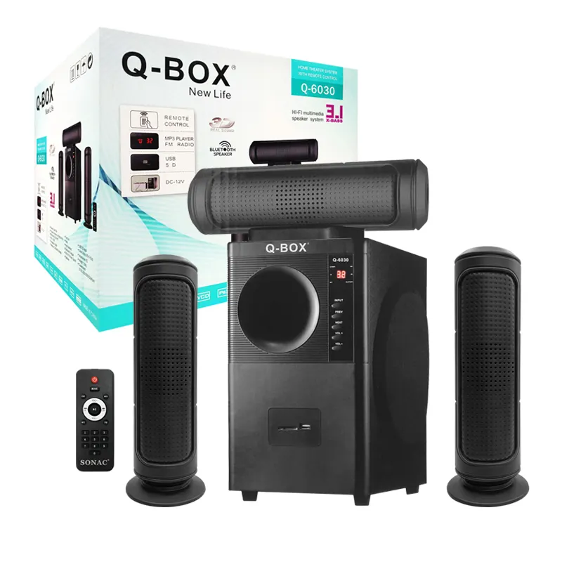 Q-BOX Q-6030 3.1 Hi-Fi-Heimkino-System verstärker mit Fernbedienung 3.1 Lautsprecher Außen lautsprecher 100 Watt Subwoofer