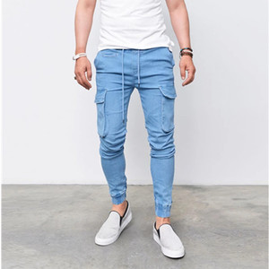 Jeans da Uomo <span class=keywords><strong>Slim</strong></span> Skinny Cerati <span class=keywords><strong>Cargo</strong></span> Stile Biker <span class=keywords><strong>Pantaloni</strong></span> in Denim da Motociclista - Product Image 3
