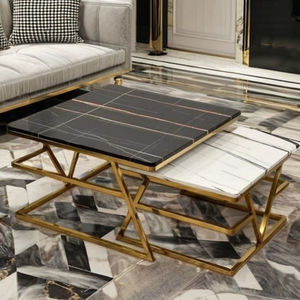 Mesas de Centro Modernas Apilables Azora Industries con Cubiertas de Mármol de Lujo y Patas de Latón Contemporáneas para Sala de Estar, Dormitorio y Cocina - Product Image 2
