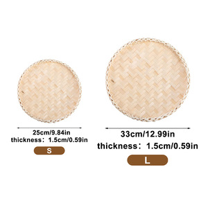 Plateau rond en bambou tressé, panier à fruits fait main, plateau de service en bambou naturel pour la cuisine, la table à manger, la décoration - Product Image 4