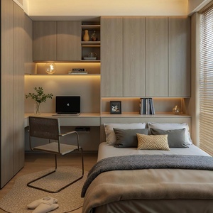 Minimalist <b>Wall</b> Bed Bedroom <b>Headboard</b> Bookshelf Desk Wardrobe Integrated Design Eco-Friendly Durable Wood Factory Customization - Product Image 1
