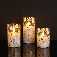 Ensemble de 3 bougies LED à flamme réelle en cire de paraffine personnalisable Matti's 3D, décoration d'intérieur, Halloween, fonctionnement à piles, bougie LED en verre