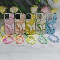 Étui de téléphone portable papillon pour Iphone X Xr Xs Max 11 12 13 14 15 16 17 Pro Max Air, pochettes de téléphone avec chaîne
